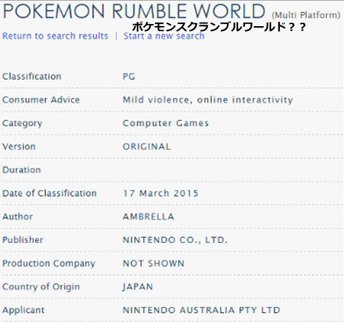 ポケモンスクランブルの新作として、「Pokemon Rumble World」というものが開発中になっているかもしれないようです