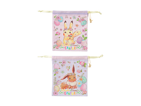 チャーム付き巾着 Pikachu&Eievui's Easter（ピカチュウ／イーブイ）　各650円（★）