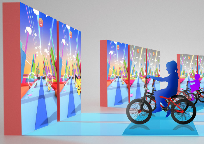 体験出来るアクティビティは、「カラーズロード」という自転車を使ったリズムゲーム
