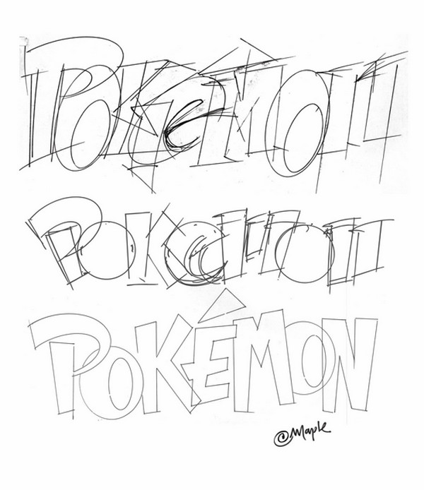ポケモンの海外版のロゴについては、他には制作中に描いていたラフなども公開されています