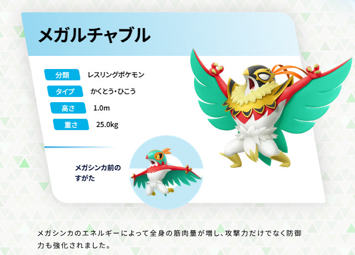 「ポケモンレジェンズZA」で新たに登場するメガルチャブルは、かくとう・ひこうタイプであり、これは元のルチャブルから変更されていません